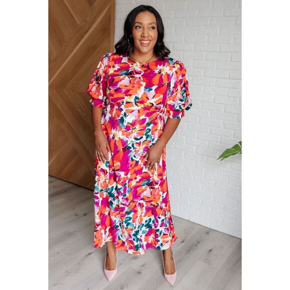 Center & main stroll in the park floral maxi dress size xl smocked balloon sleev - Picture 4 of 15